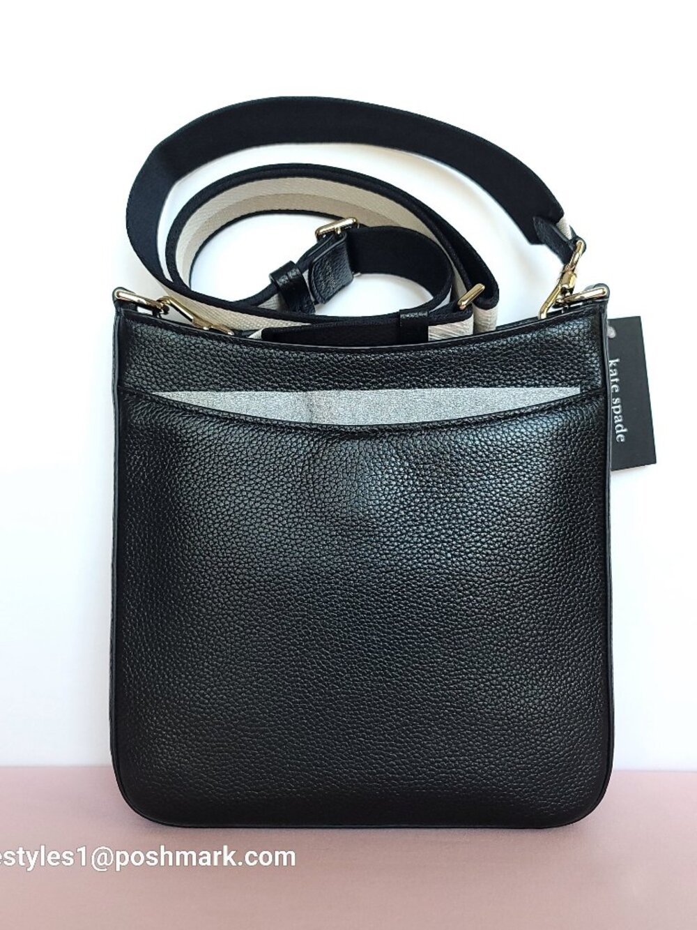 KATE SPADE Hudson Pebbled Leather Messenger Crossbody Bag- Black color⭐ - Picture 7 of 16